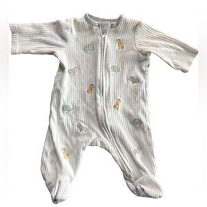 Little Me Cream Ribbed Footed One-Piece with Animal Appliqués